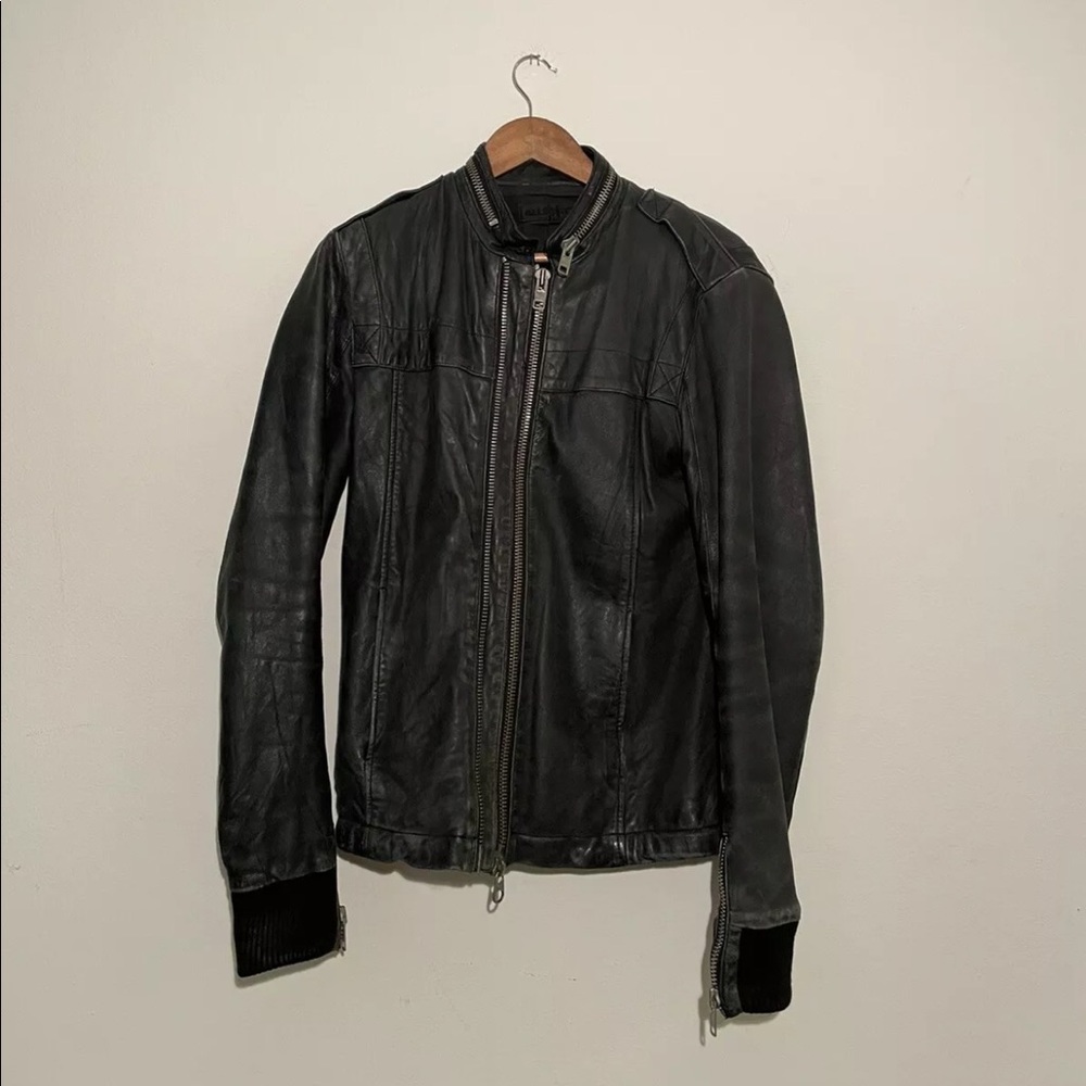 Vintage AllSaints black leather cafe racer jacket, men’s size Small / 38
